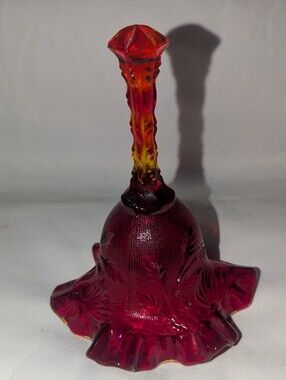 Fenton Ruffled Edges Red to Amberina Hand-Blown Glass Bell